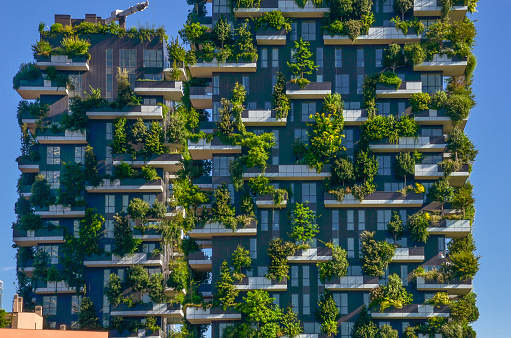 Milan/Italy- July 14, 2016:Skyscrapers, vertical forest buildings, ecological modern architecture in new Porta Nuova business district.