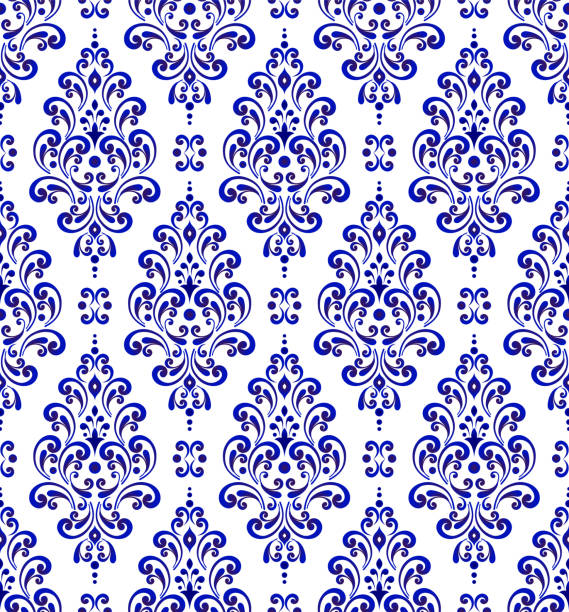 floral seamless damask pattern floral seamless damask pattern persian pottery stock illustrations