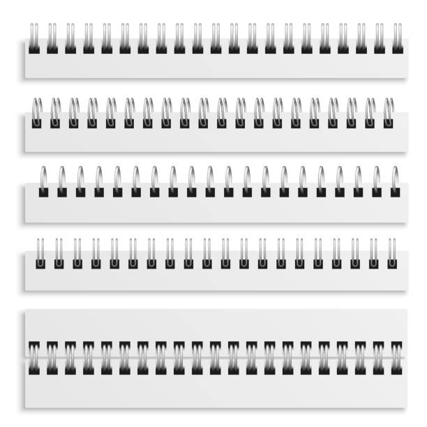 ilustrações, clipart, desenhos animados e ícones de folhas de encadernação em espiral do caderno. conjunto de espirais com fio de ferro, calendário diário ou fio de anel de metal, coleção de ilustrações isoladas de vetor 3d - book book cover spiral blank