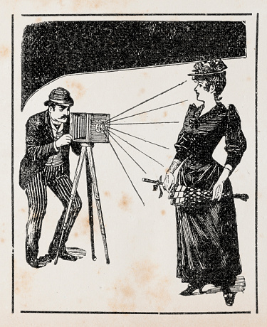 Photographer taking photo of woman 1899 illustration
Original edition from my own archives
Source : Zur guten Stunde 1899