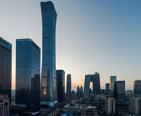High Angle View of Beijing Urban Skyline at Sunset