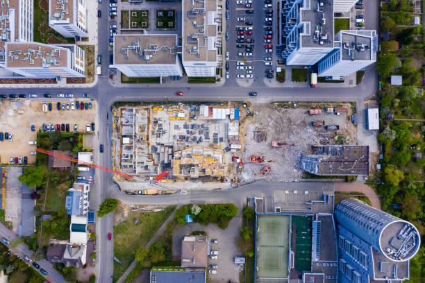 istock Aerial top view of construction site 1270450326
