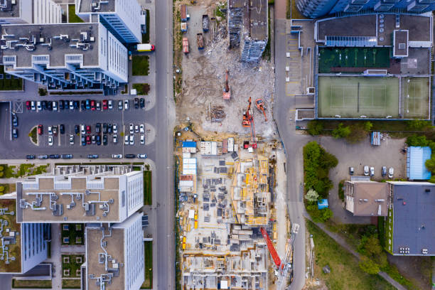 istock Aerial top view of construction site 1270451049