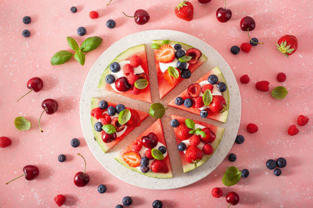istock watermelon pizza slices with yogurt and berries, summer dessert 1270455530