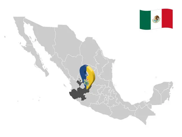 Vector illustration of Location of Jalisco on map Mexico. 3d location sign  of Jalisco. Quality map with  provinces of  Mexico for your design. EPS10.