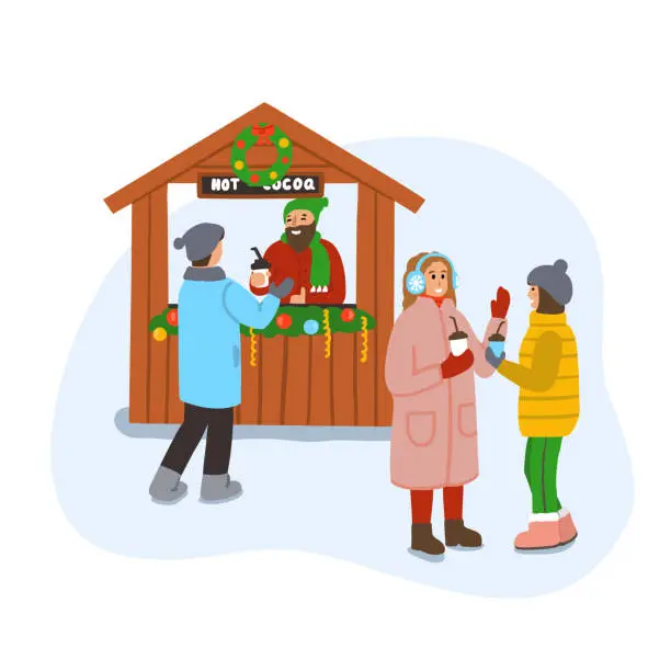 Vector illustration of Christmas scene with a hot cocoa