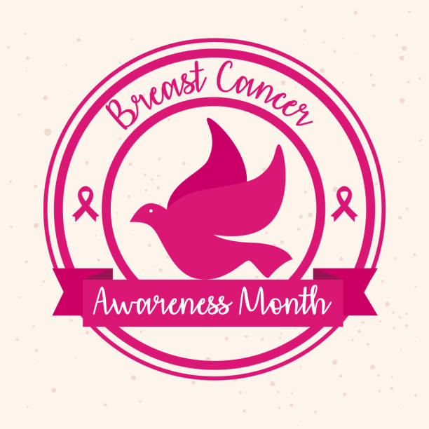 ilustraciones, imágenes clip art, dibujos animados e iconos de stock de bandera del mes mundial de concienciación sobre el cáncer de mama con paloma - beast cancer awareness month