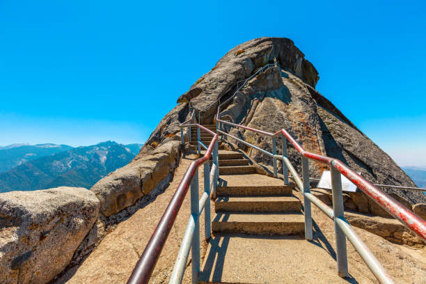 Top dome in Sequoia National Park hiking to Moro Rock Trail of Sequoia National Park. Summer travel holidays in United States of America, Californian road trip.