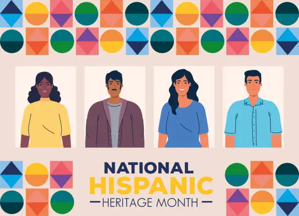 Vector illustration of national hispanic heritage month with multiethnic group of people together