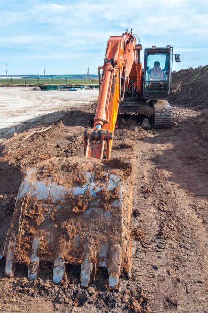 istock Construction equipment. Large tracked excavator at the construction site 1270474609