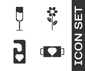 istock Set Two coffee cup and heart, Glass of champagne, Please do not disturb with heart and Flower icon. Vector 1270476472