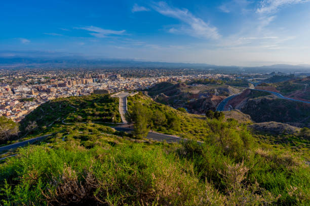Lorca city viewpoint with green area and buildings Landscape of Lorca city viewpoint with green area and buildings. lorca stock pictures, royalty-free photos & images