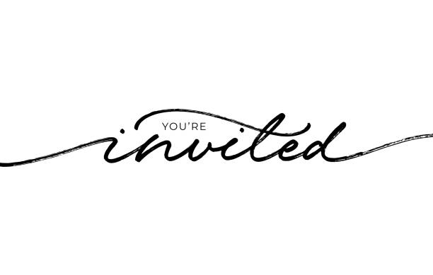 You're invited elegant black calligraphy. Hand drawn vector linear lettering. Modern typography. You're invited elegant black calligraphy. Hand drawn vector linear lettering. Modern typography. Can be printed on greeting cards, invitations, for weddings, birthday and holiday events. invitation stock illustrations