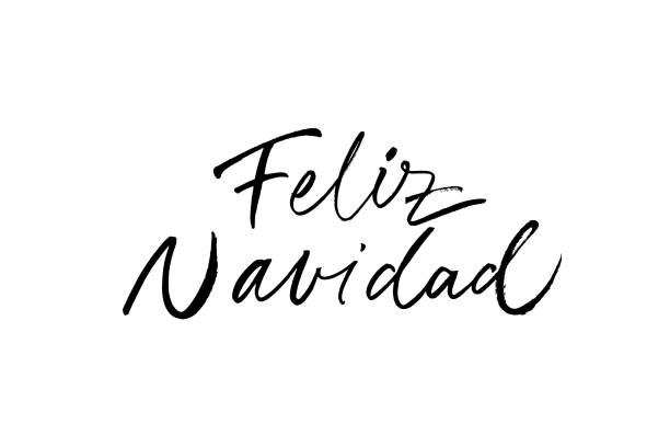 feliz navidad ręcznie rysowane kaligrafii w języku hiszpańskim. wesołych świąt czarny pędzel napis izolowany na białym tle. - navidad stock illustrations