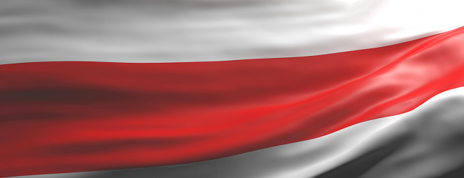 Belarus protest flag waving background, texture. White red white color sign, symbol of freedom in white revolution. 3d illustration