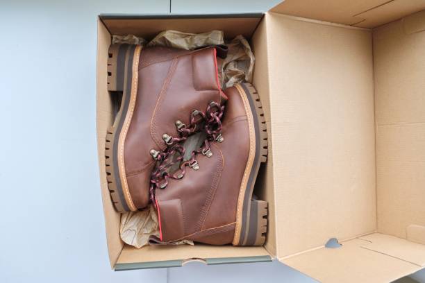 istock New womens leather brown waterproof winter boots in box 1270491988