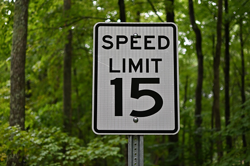 Speed limit 15 sign on a dirt road in rural Washington, Connecticut