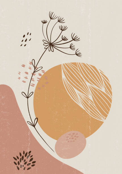 illustrations, cliparts, dessins animés et icônes de imprimé botanique boho minimaliste art mural imprimable - beige illustrations