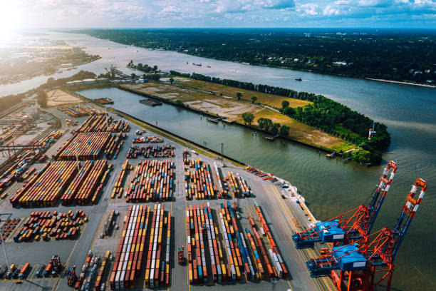 istock Aerial view of a Container harbour 1270493287