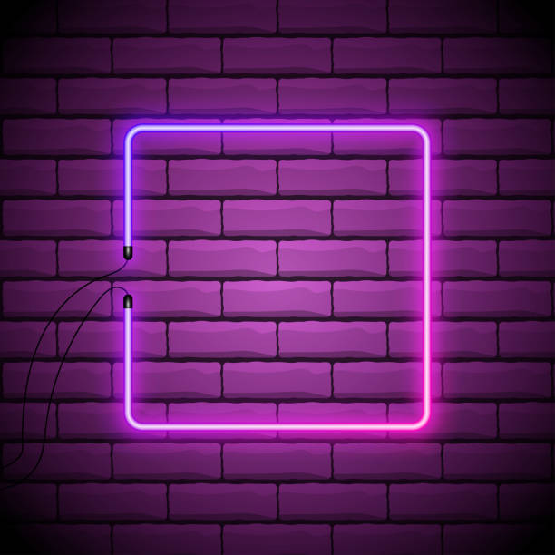 istock Square pink neon sign. Vector realistic neon rectangle on brick wall. 1270494392