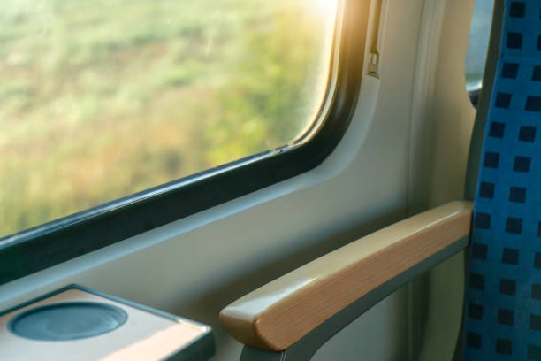istock Clean hygiene empty seat on europe Germany public transportation train subway bus with sunlight for traveler to travel during vacation with nature view on window 1270498605