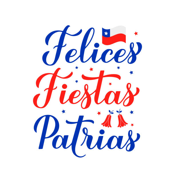 ilustraciones, imágenes clip art, dibujos animados e iconos de stock de fiestas felices patrias - felices fiestas a mano en español.  el día de la independencia de chile se celebró el 18 de septiembre. plantilla vectorial para cartel tipográfico, banner, tarjeta de felicitación, folleto - copihue