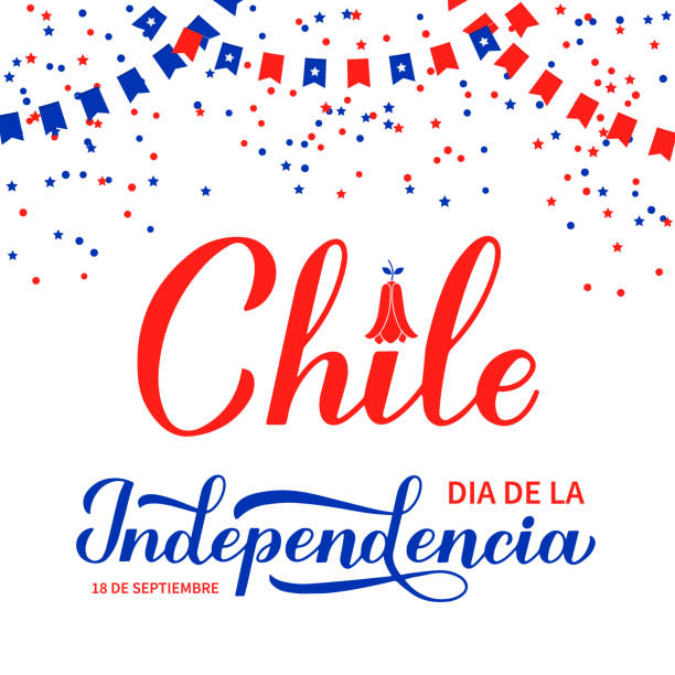 ilustraciones, imágenes clip art, dibujos animados e iconos de stock de letras caligrafías del día de la independencia de chile en español. fiesta chilena celebrada el 18 de septiembre. plantilla vectorial para banner, cartel tipográfico, tarjeta de felicitación, folleto, etc. - copihue