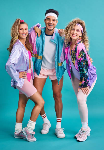 the 80s was one of the most eclectic decades in fashion - group of people 1980s style image created 1980s exercising imagens e fotografias de stock