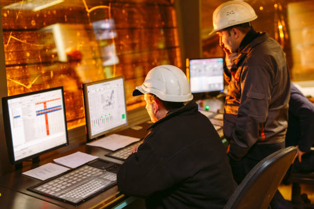 control panel. plant for the production of steel - nuclear power station power station energy factory imagens e fotografias de stock