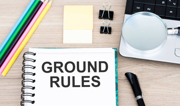 istock Notepad with text GROUND RULES on a white background, near office supplies. Business concept. 1270502442