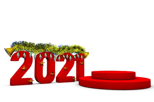 3D 2021 New Year Text And Decorations