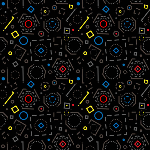 Abstract background with contour geometric shapes on black background. Minimal seamless pattern cover template design for prints