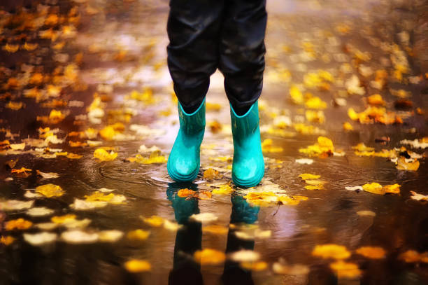 istock boy jumping in rubber boots through puddles in autumn 1270507919