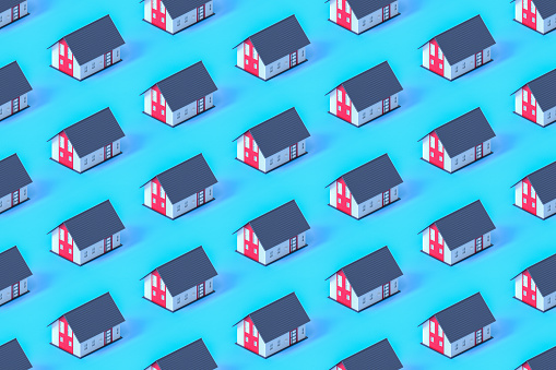 Seamless repetitive House pattern on blue background