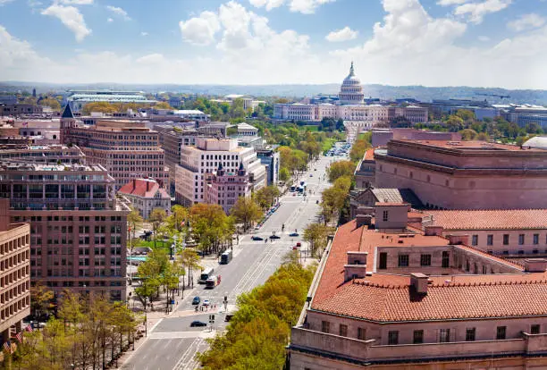 Photo of Pennsylvania Avenue and US Capitol view from above