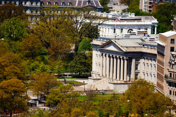 istock Ten dollar bill Treasury Building in Washington 1270527126