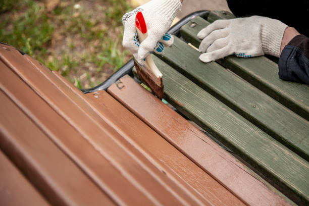 istock The bench in the park is painted in brown. 1270535613