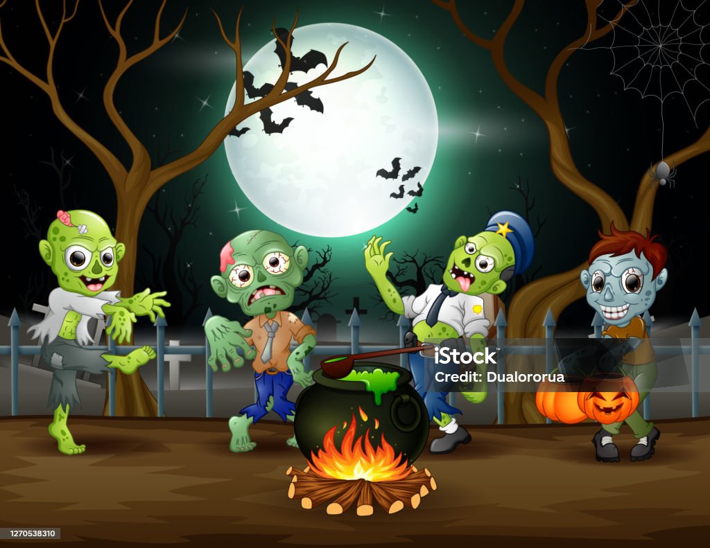Zombies Phim Hoạt Hình Đang Nấu Một Lọ Thuốc Vào Đêm Halloween ...