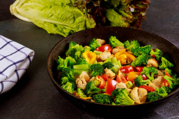 istock Colorful vegetable keto diet dish with chicken meat. 1270539205