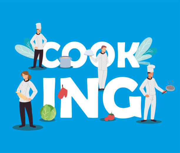 ilustrações de stock, clip art, desenhos animados e ícones de chefs team with kitchen elements - coffee time restaurant
