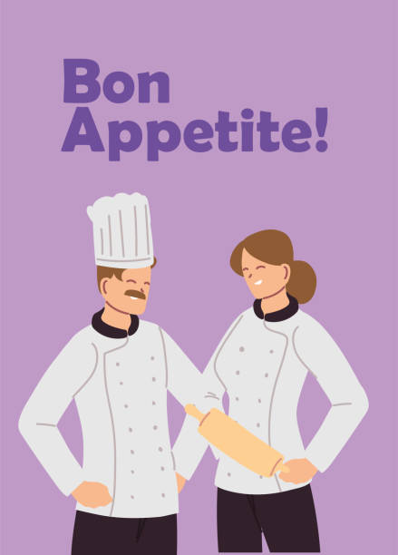 ilustrações de stock, clip art, desenhos animados e ícones de couple chefs of baker and pastry - coffee time restaurant