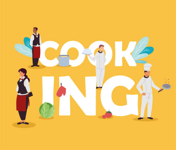 ilustrações de stock, clip art, desenhos animados e ícones de team of chefs and waiters for service restaurant - coffee time restaurant