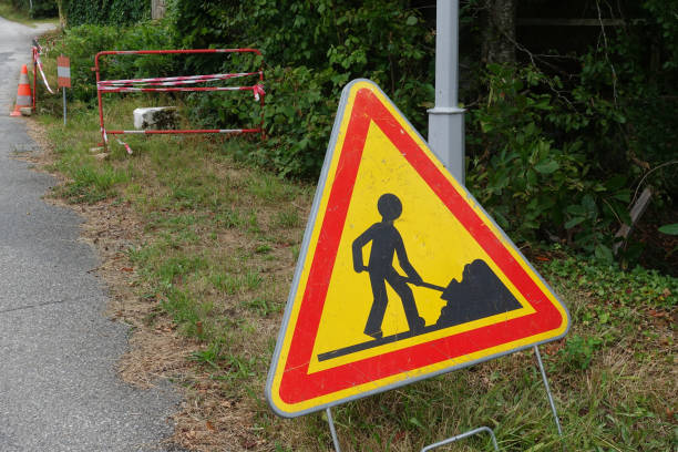 istock Road sign and cone  Road works 1270543638
