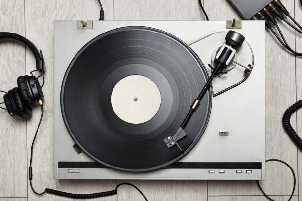 istock Vinyl player with long play or LP record and headphones. 1270553043