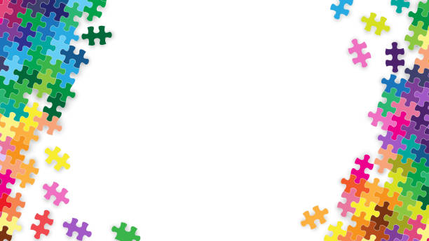 illustrazioni stock, clip art, cartoni animati e icone di tendenza di centro spazio vuoto bianco e puzzle arcobaleno colorato puzzle pezzo fotogramma sfondo - puzzle