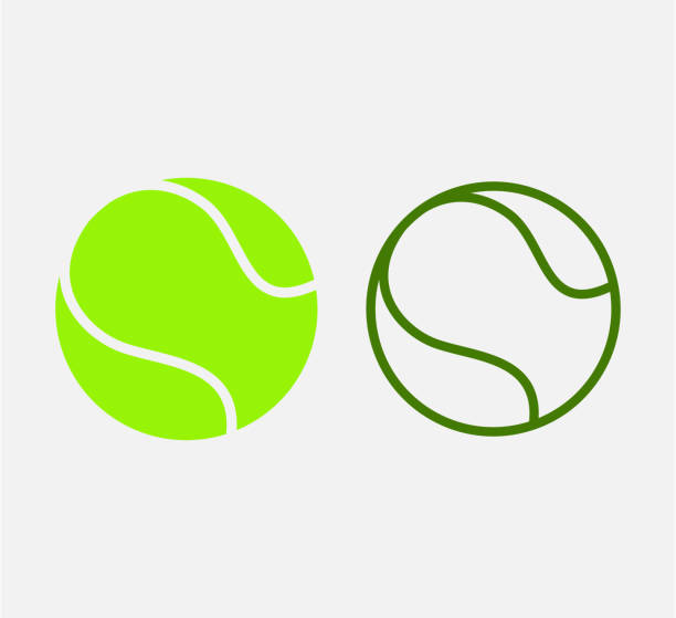 illustrazioni stock, clip art, cartoni animati e icone di tendenza di icona della palla da tennis logo vettoriale design stile piatto - sport con racchetta