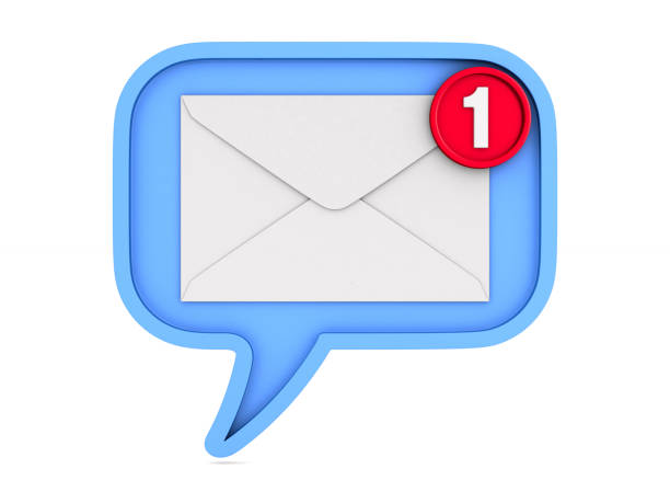 blue bubble speak and envelope with notification on white background. Isolated 3D illustration