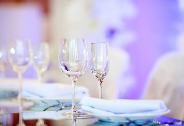 istock Empty glasses set in restaurant. Part of interior 1270556625