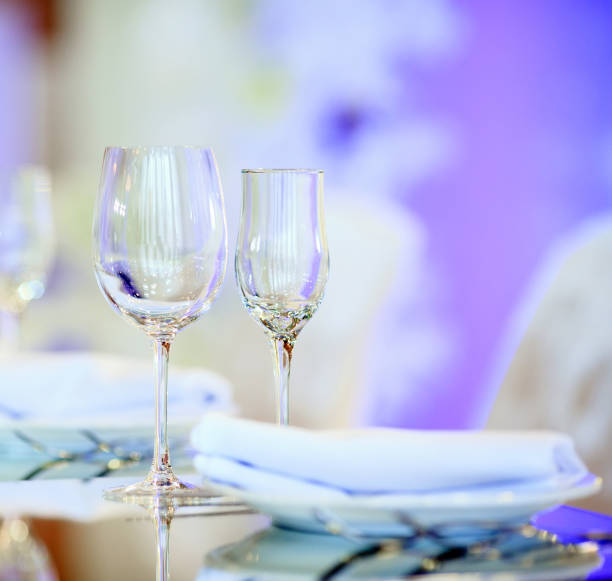 istock Empty glasses set in restaurant. Part of interior 1270556640