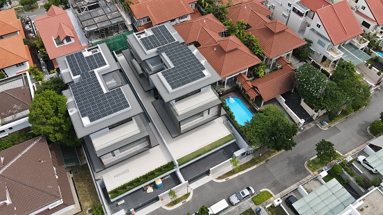 An aerial view of the houses at Mountbatten housing estate in Singapore taken by drone